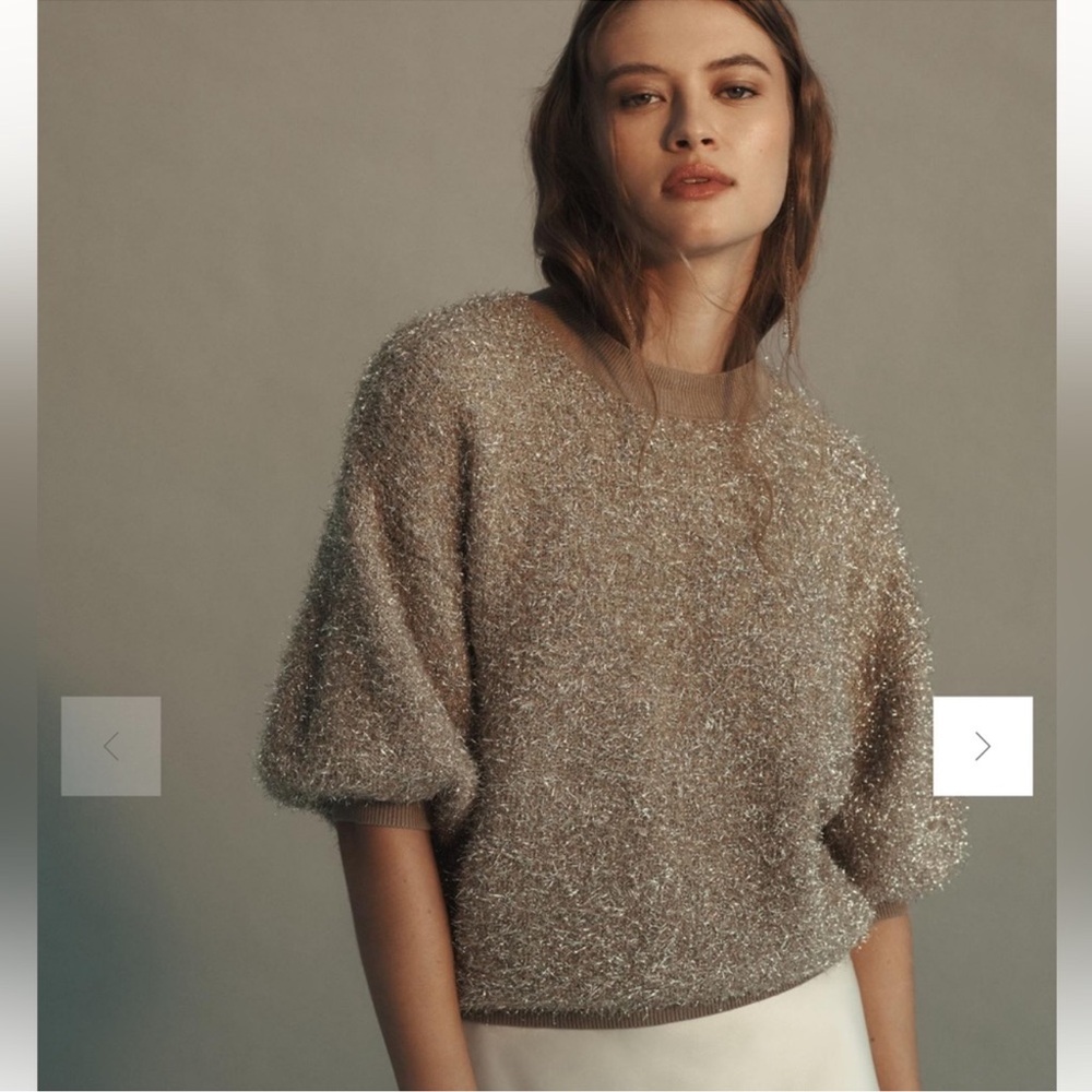 Maeve Metallic Knit Sweater - Silver and Tan